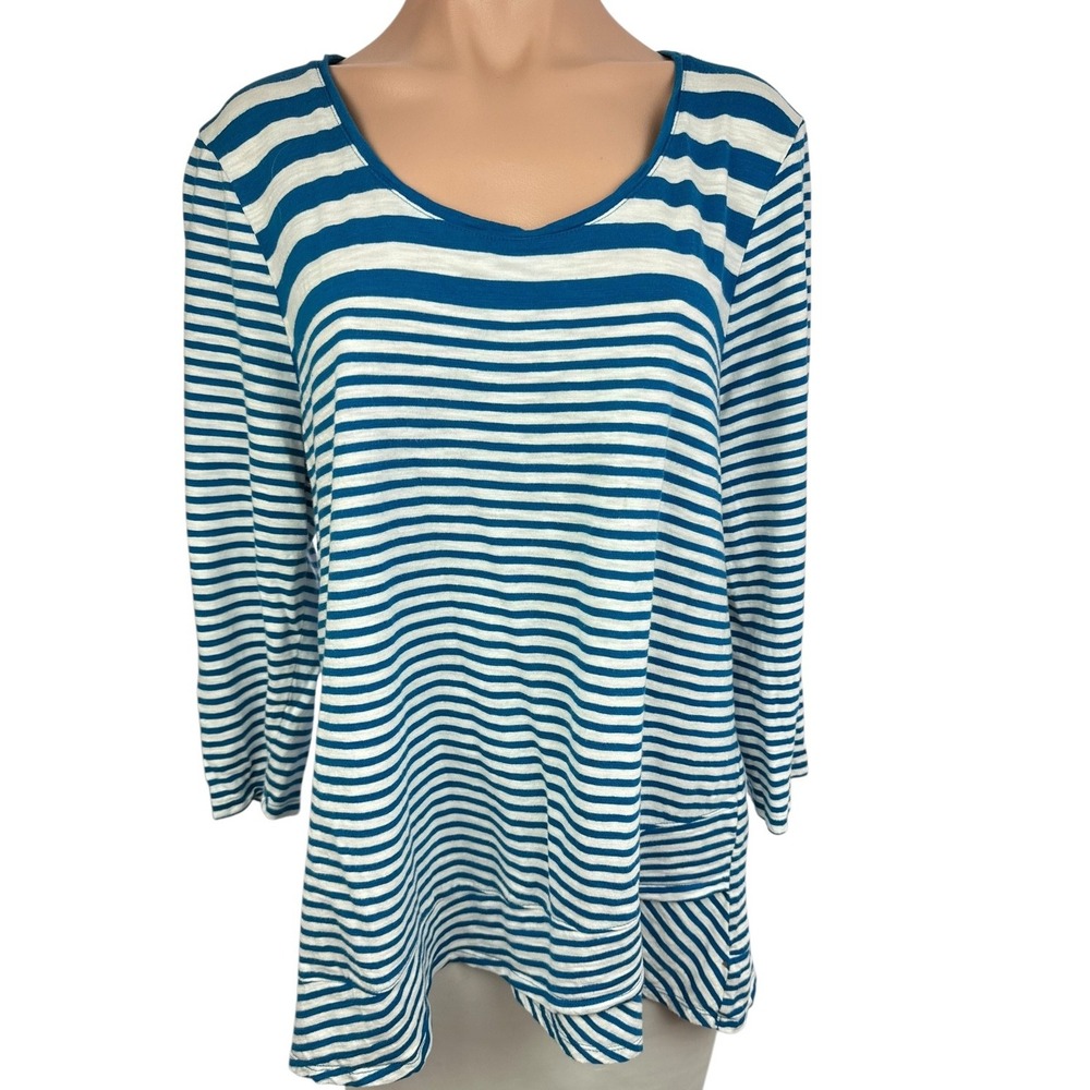 Chico's Blue and White Striped Long Sleeve Top